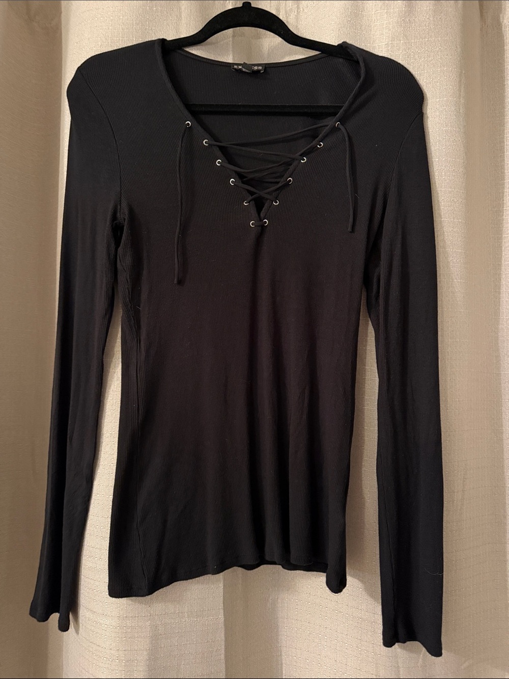 Express Black Lace-Up Long Sleeve Top